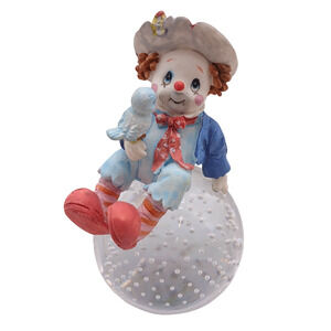 VTG Simson Clown Blue Bird Porcelain & Bubble Glass Paperweight Whimsical Decor